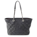 Chanel Caviar Leather Quilted Chain Shopping Tote Bag Black