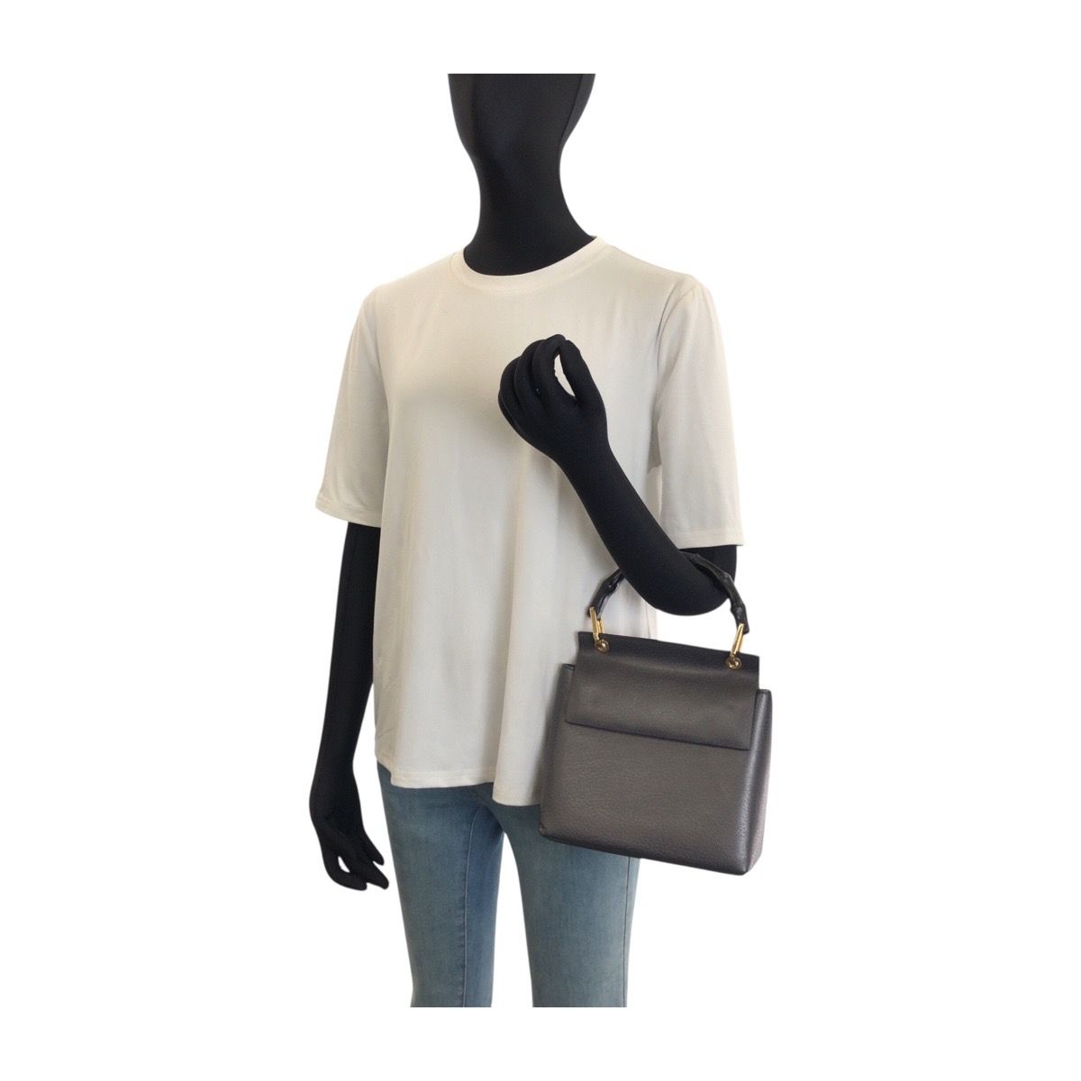Gucci Bamboo Gray Black Gold Leather Handbag — view 7