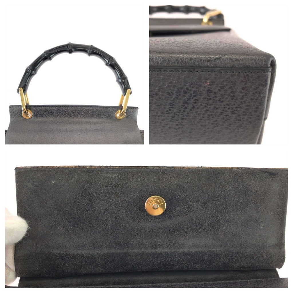 Gucci Bamboo Gray Black Gold Leather Handbag — view 6