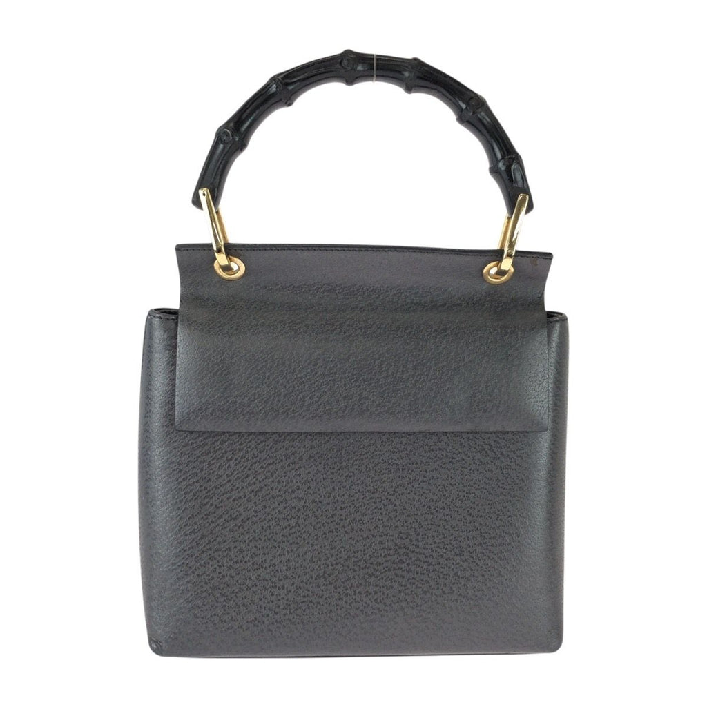 Gucci Bamboo Gray Black Gold Leather Handbag