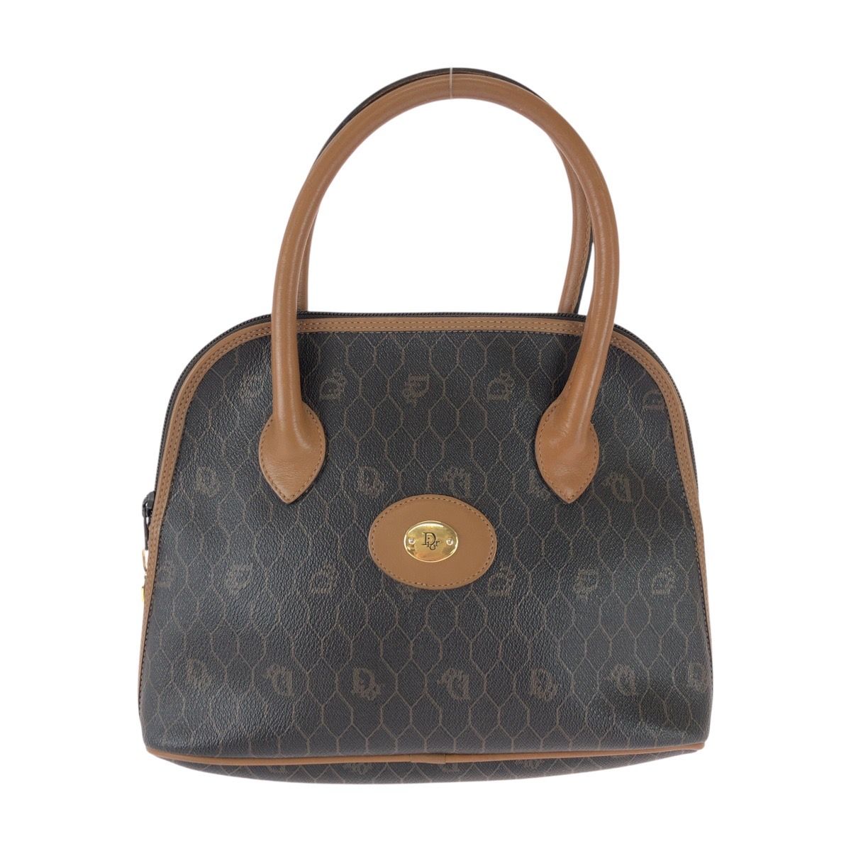 Dior Vintage Honeycomb Pattern Brown Gold Handbag