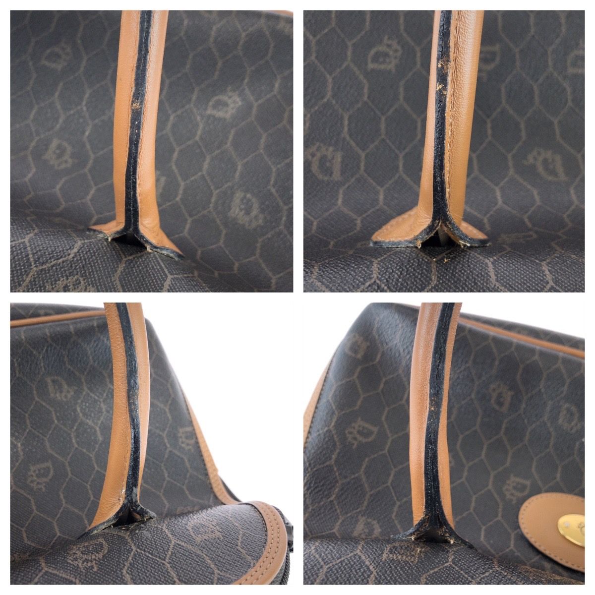 Dior Vintage Honeycomb Pattern Brown Gold Handbag — view 5