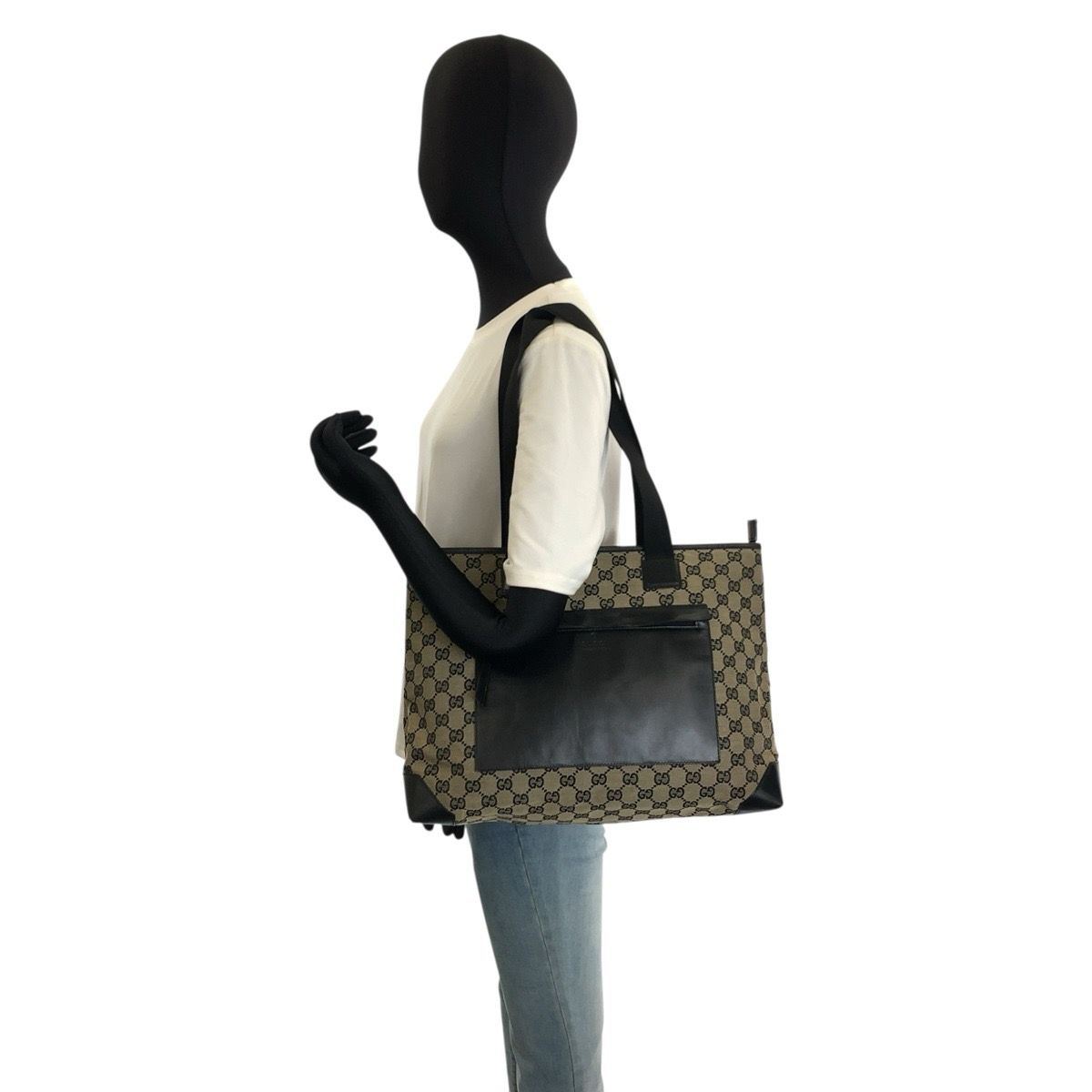 Gucci Black GG Canvas Leather Tote Shoulder Bag — view 6