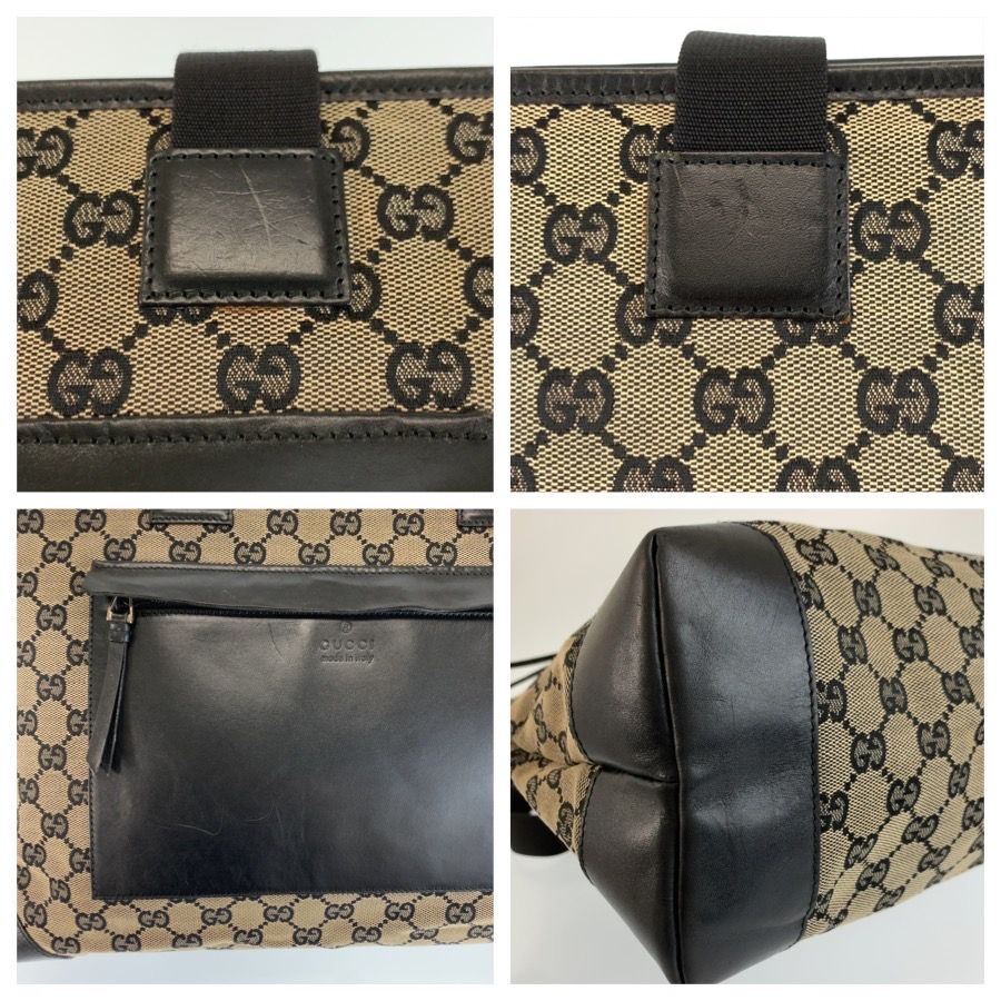 Gucci Black GG Canvas Leather Tote Shoulder Bag — view 5