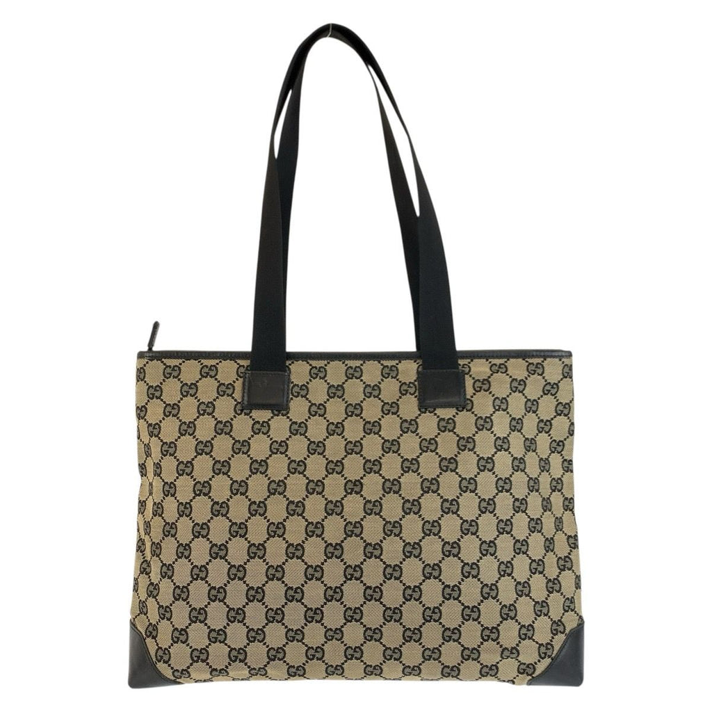 Gucci Black GG Canvas Leather Tote Shoulder Bag — view 2