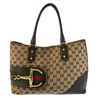 Gucci Horsebit Sherry Line Brown Beige GG Canvas Tote Shoulder Bag