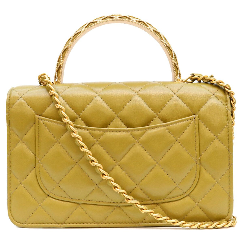 Chanel Khaki Lambskin Quilted Top Handle 2-Way Chain Back Handbag — view 3