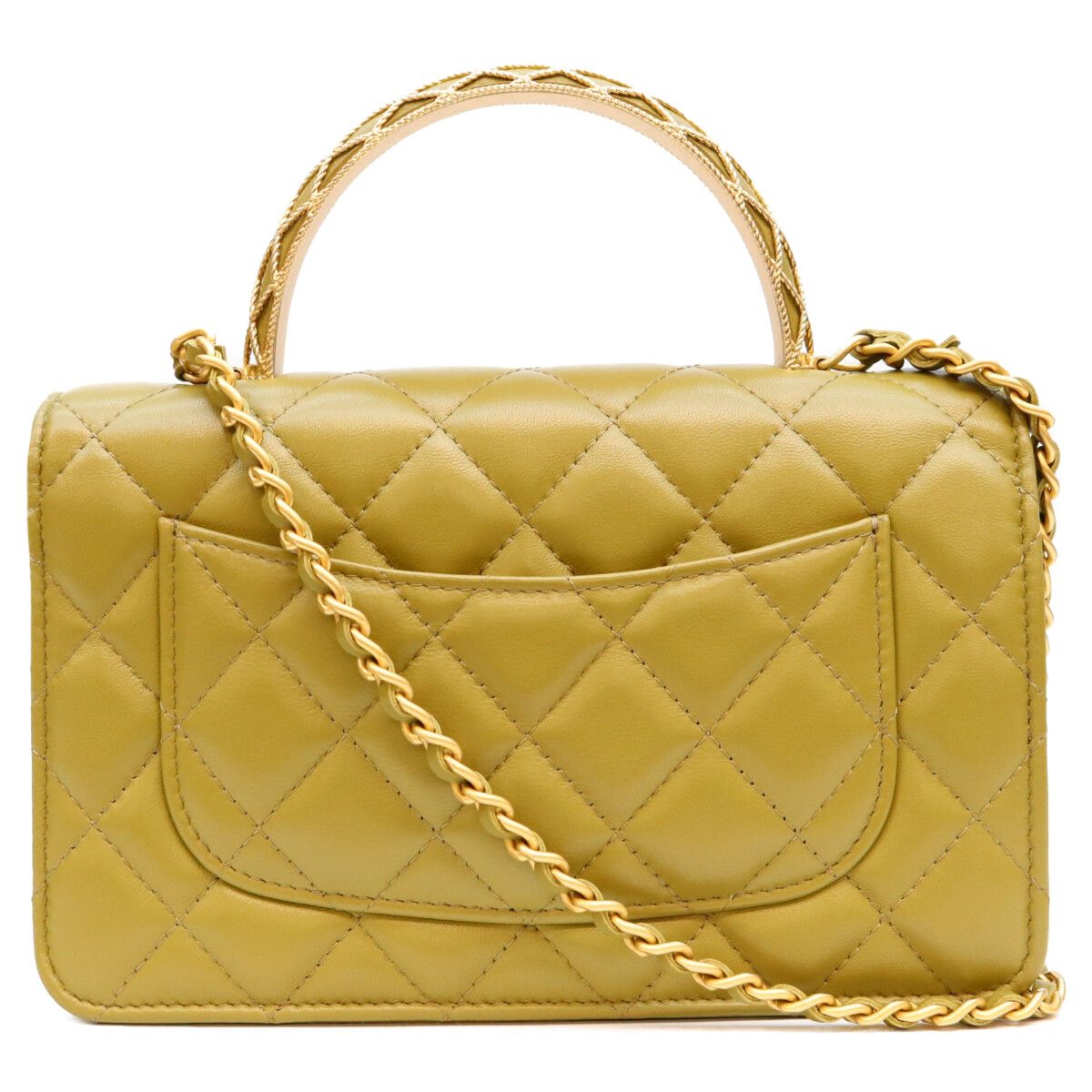 Chanel Khaki Lambskin Quilted Top Handle 2-Way Chain Back Handbag — view 3