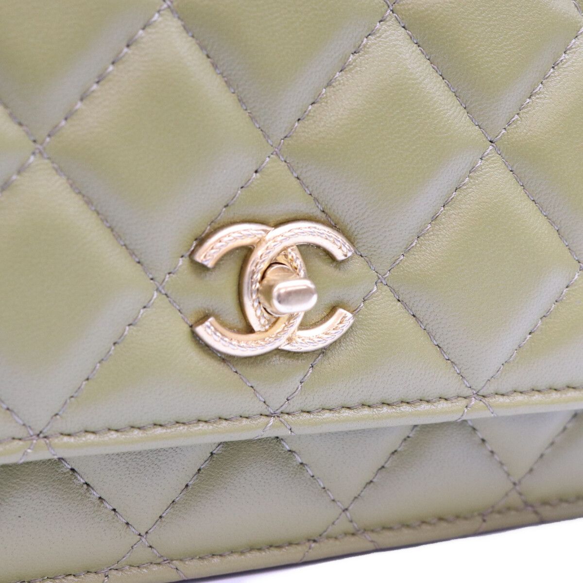 Chanel Khaki Lambskin Quilted Top Handle 2-Way Chain Back Handbag — view 6