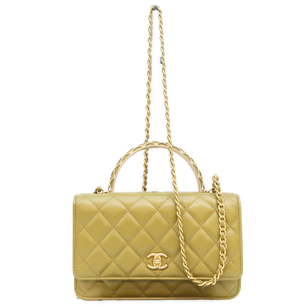Chanel Khaki Lambskin Quilted Top Handle 2-Way Chain Back Handbag