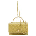 Chanel Khaki Lambskin Quilted Top Handle 2-Way Chain Back Handbag