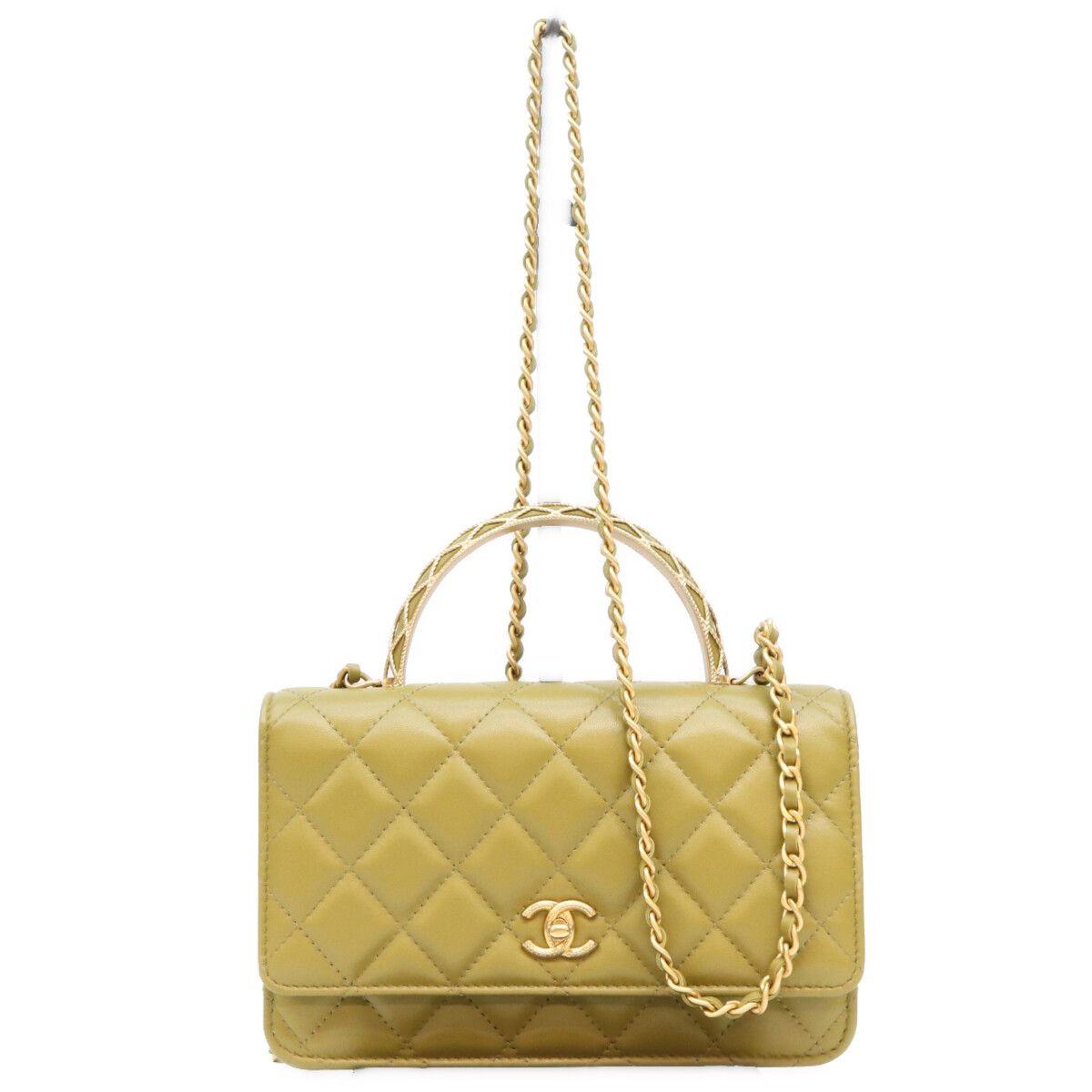 Chanel Khaki Lambskin Quilted Top Handle 2-Way Chain Back Handbag