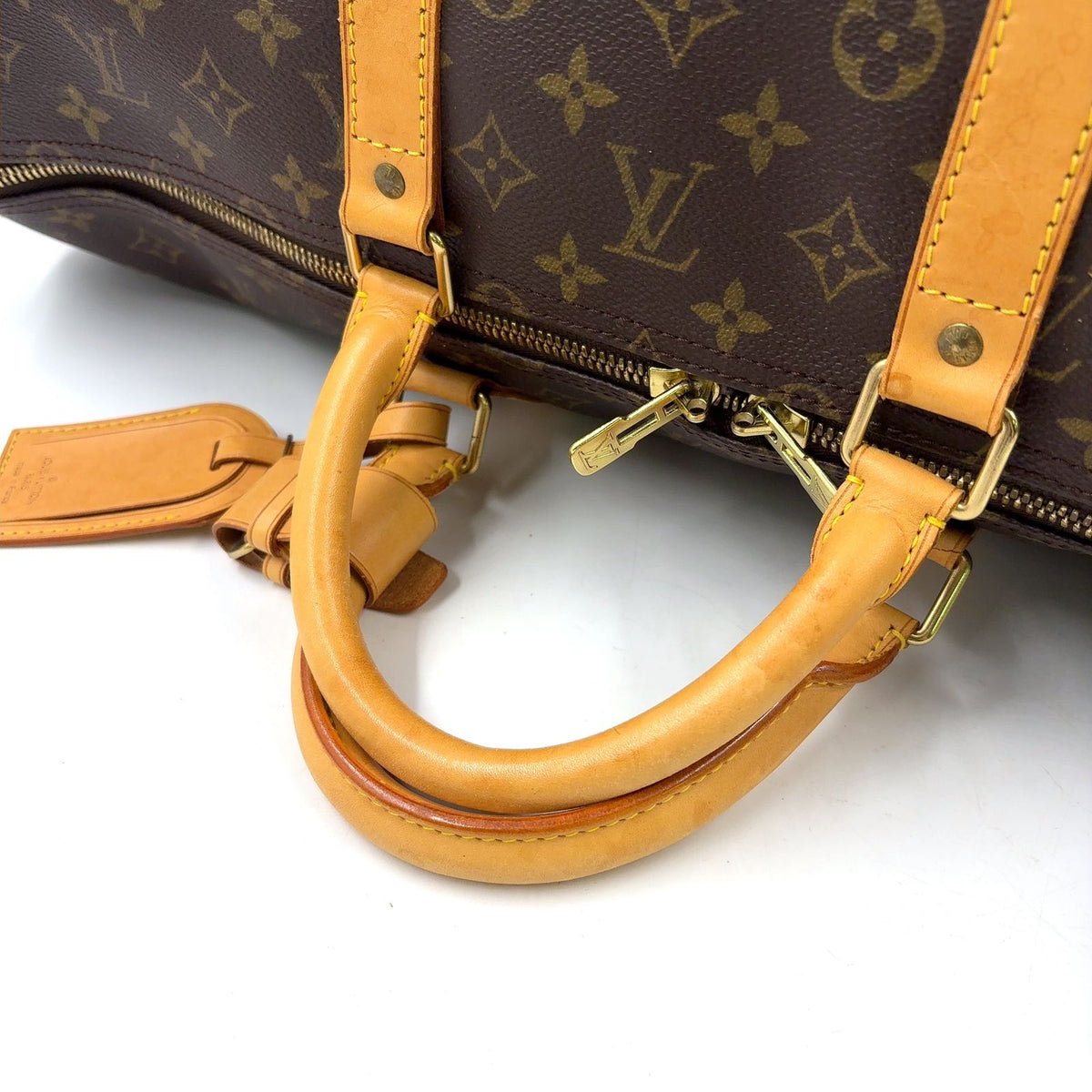 Louis Vuitton Keepall 55 Monogram Leather Brown Light Boston Bag Gold — view 7
