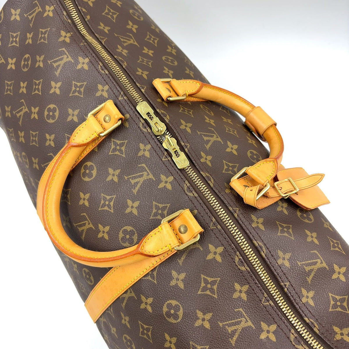 Louis Vuitton Keepall 55 Monogram Leather Brown Light Boston Bag Gold — view 8