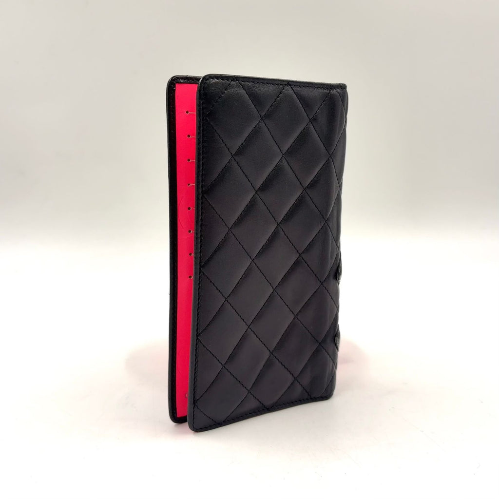 Chanel Cambon Line CC Logo Patent Leather Pink Black Bifold Wallet Silver — view 2