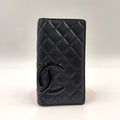 Chanel Cambon Line CC Logo Patent Leather Pink Black Bifold Wallet Silver