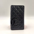 Chanel Cambon Line CC Logo Patent Leather Pink Black Bifold Wallet Silver