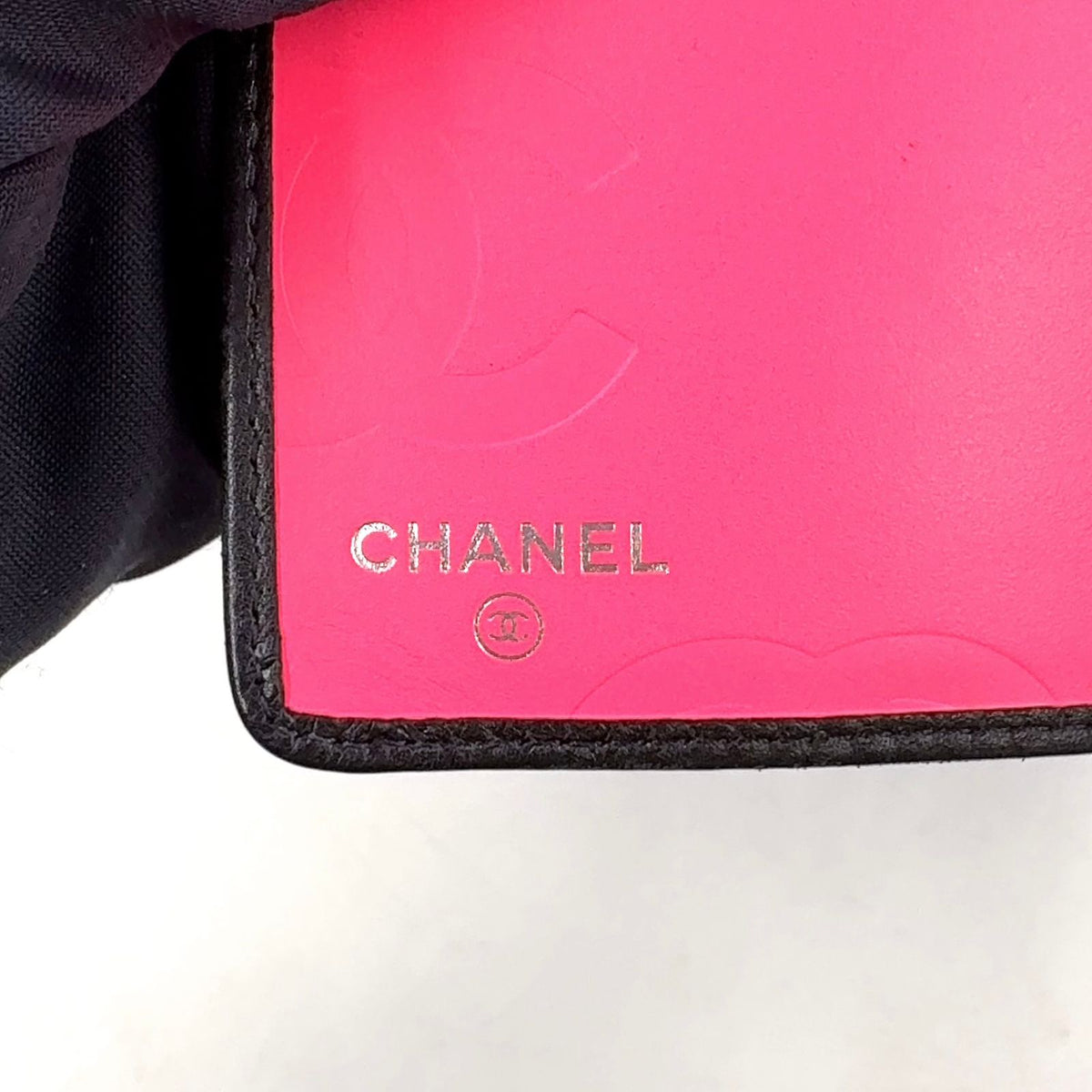 Chanel Cambon Line CC Logo Patent Leather Pink Black Bifold Wallet Silver — view 4