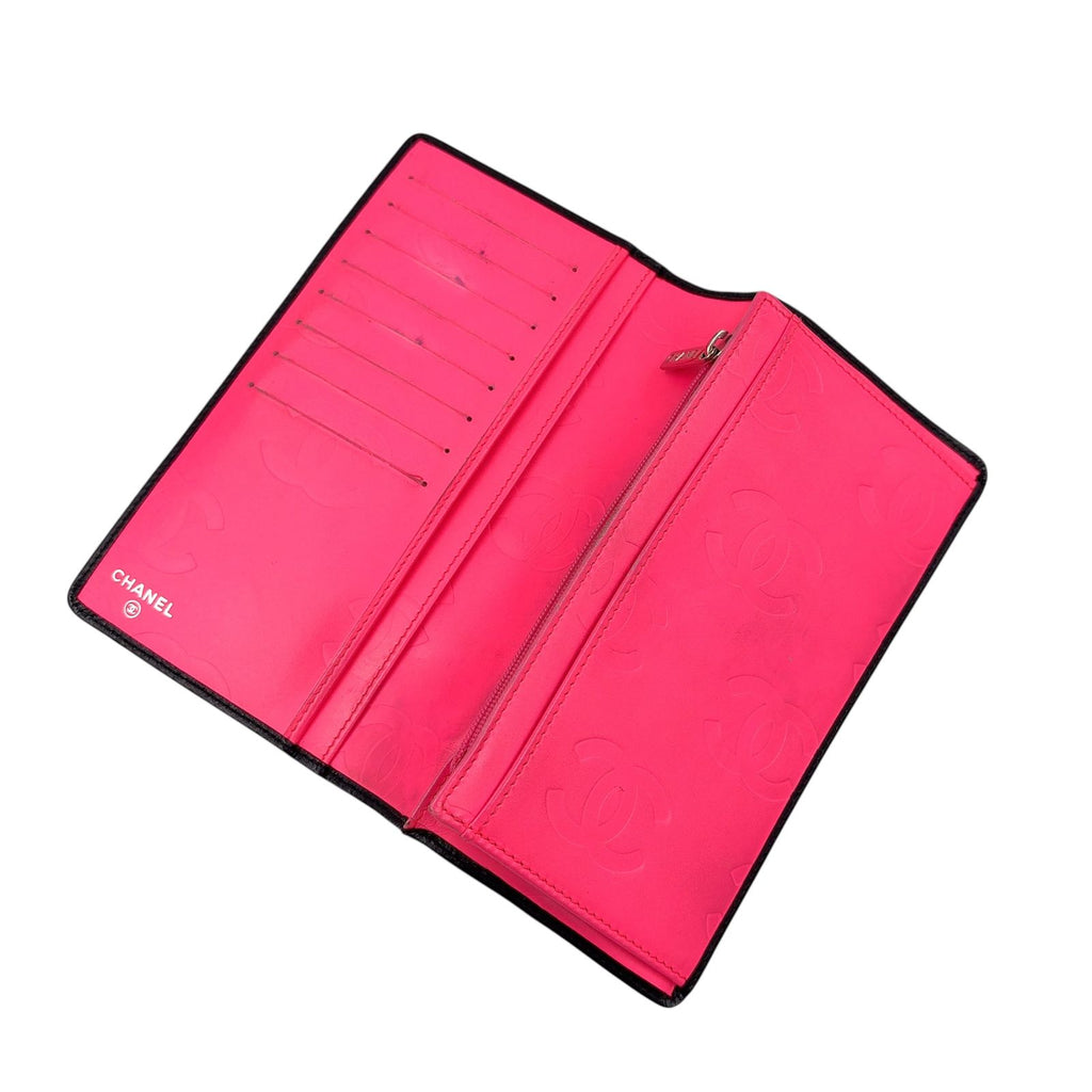 Chanel Cambon Line CC Logo Patent Leather Pink Black Bifold Wallet Silver — view 3
