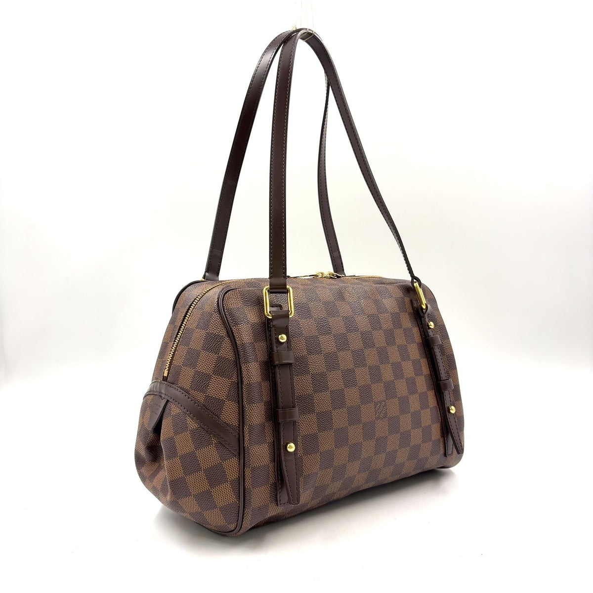 Louis Vuitton Rivington PM Damier Ebene Leather Brown Shoulder Bag Gold — view 2