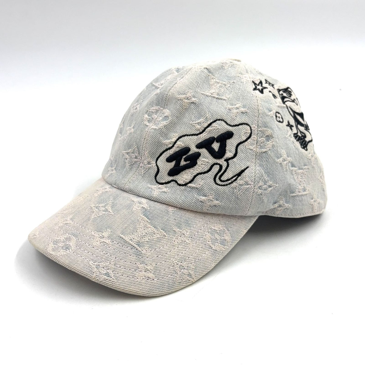 Louis Vuitton Cap Denim Monogram Production Leather Light Brown Blue Hat