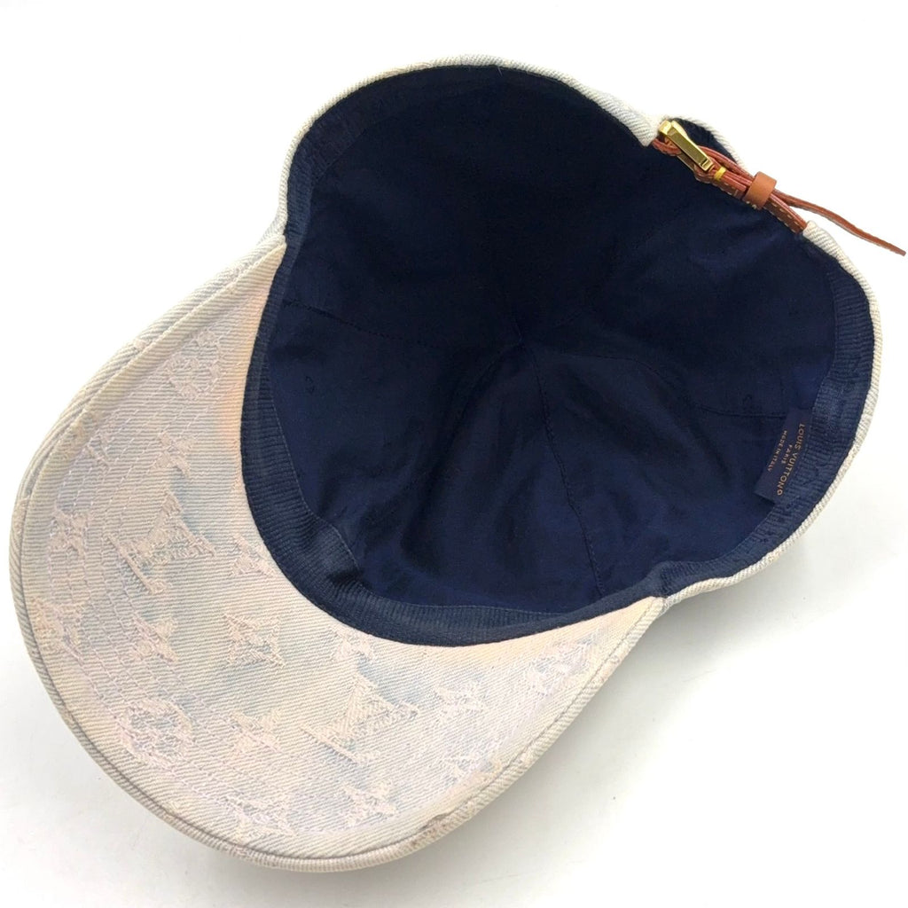 Louis Vuitton Cap Denim Monogram Production Leather Light Brown Blue Hat — view 4