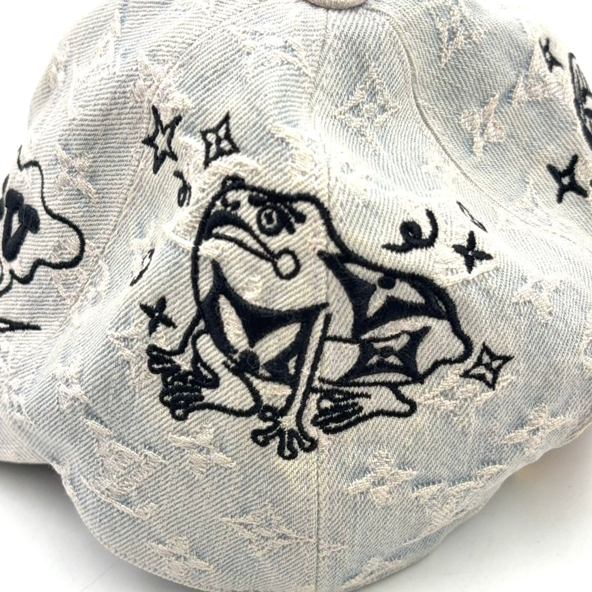 Louis Vuitton Cap Denim Monogram Production Leather Light Brown Blue Hat — view 8