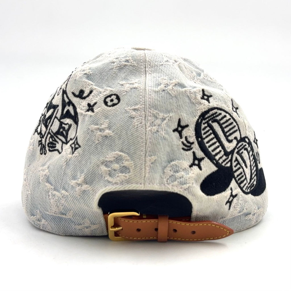Louis Vuitton Cap Denim Monogram Production Leather Light Brown Blue Hat — view 3