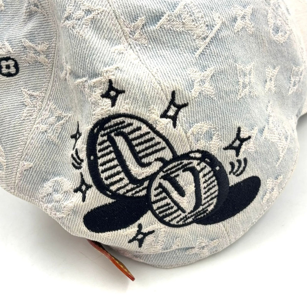Louis Vuitton Cap Denim Monogram Production Leather Light Brown Blue Hat — view 7