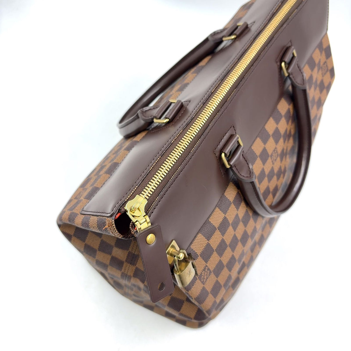 Louis Vuitton Greenwich PM Damier Ebene Leather Brown Boston Bag Gold — view 7