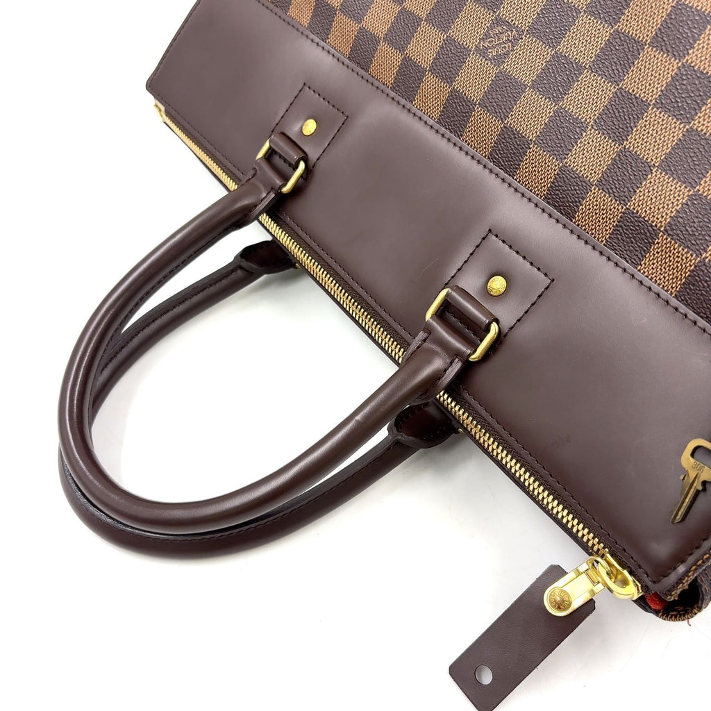 Louis Vuitton Greenwich PM Damier Ebene Leather Brown Boston Bag Gold — view 5