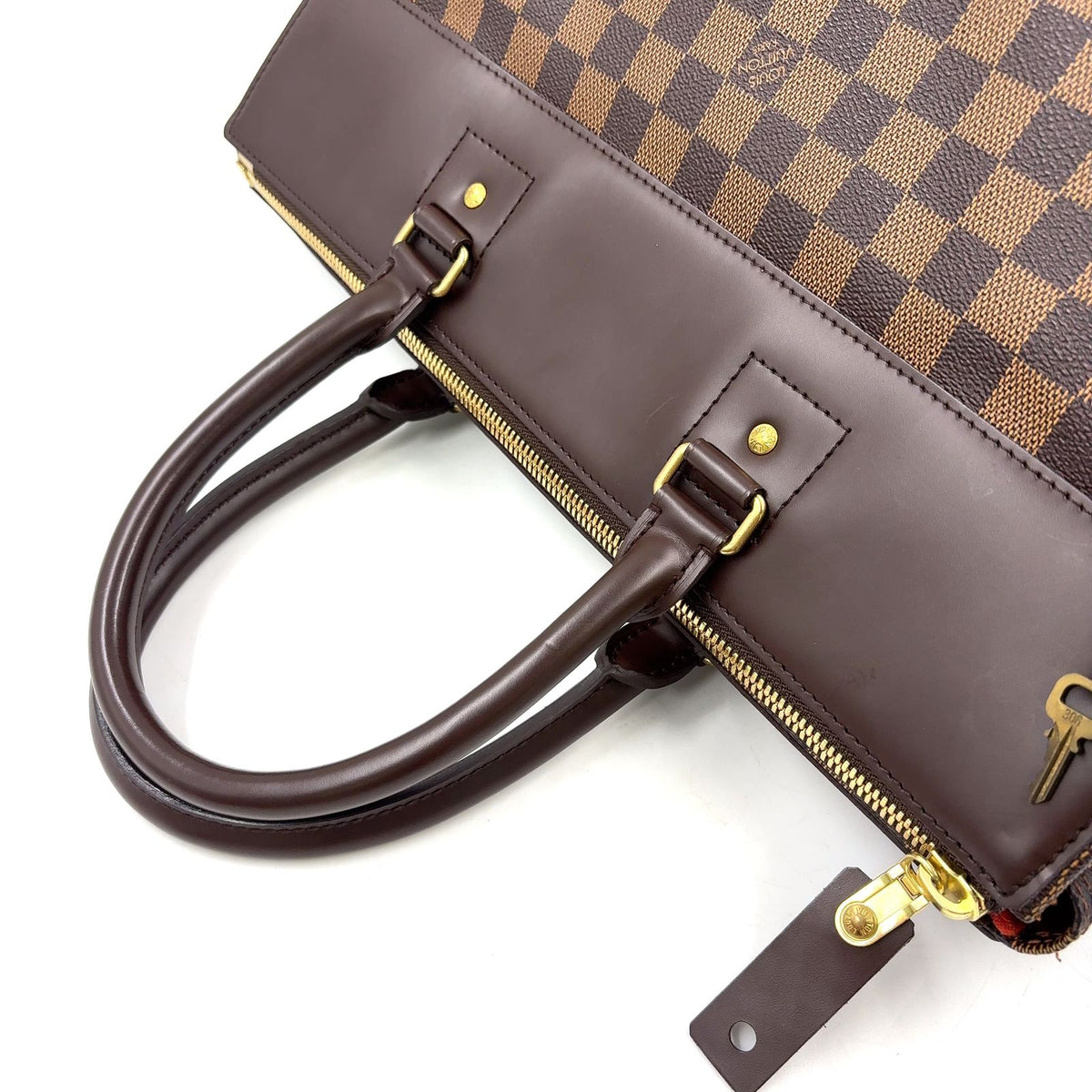 Louis Vuitton Greenwich PM Damier Ebene Leather Brown Boston Bag Gold — view 5