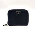 Prada Zip Around Leather Nylon Black Wallet Silver