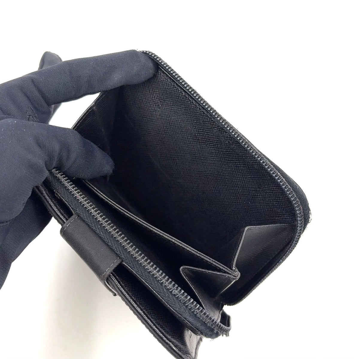 Prada Zip Around Leather Nylon Black Wallet Silver — view 8