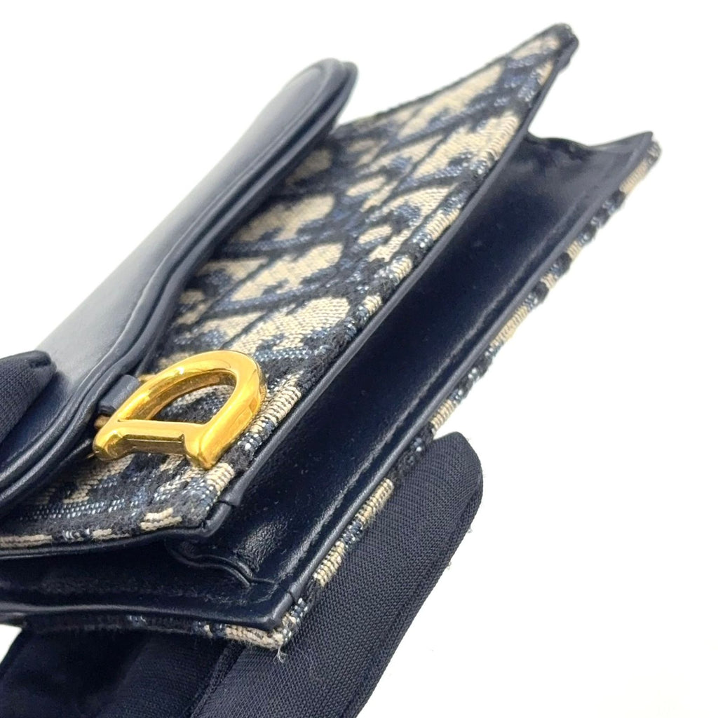 Dior Saddle Lotus Leather Canvas Navy Coin Purse Gold — view 5