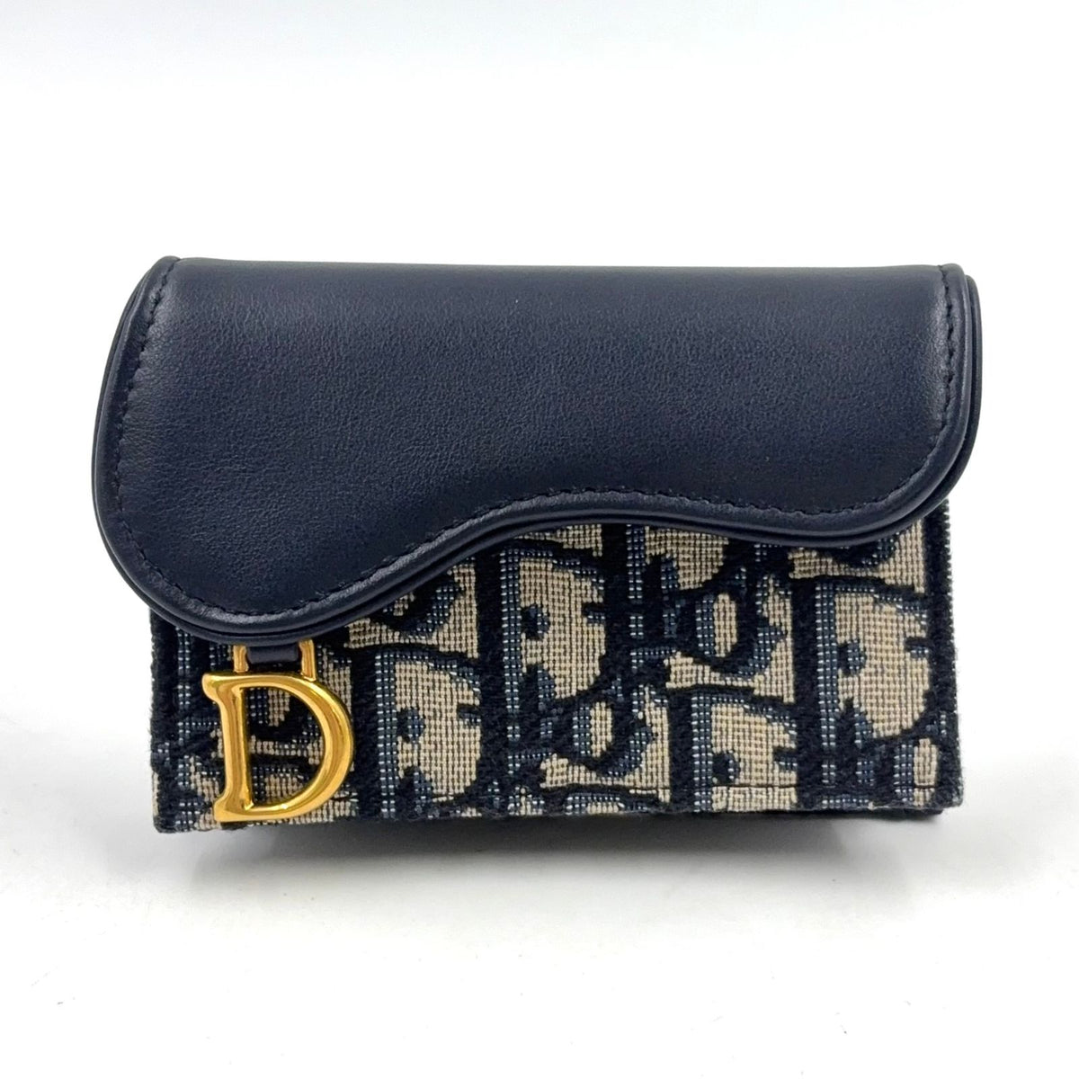 Dior Saddle Lotus Leather Canvas Navy Coin Purse Gold