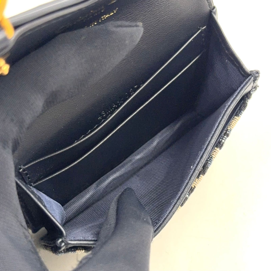 Dior Saddle Lotus Leather Canvas Navy Coin Purse Gold — view 3