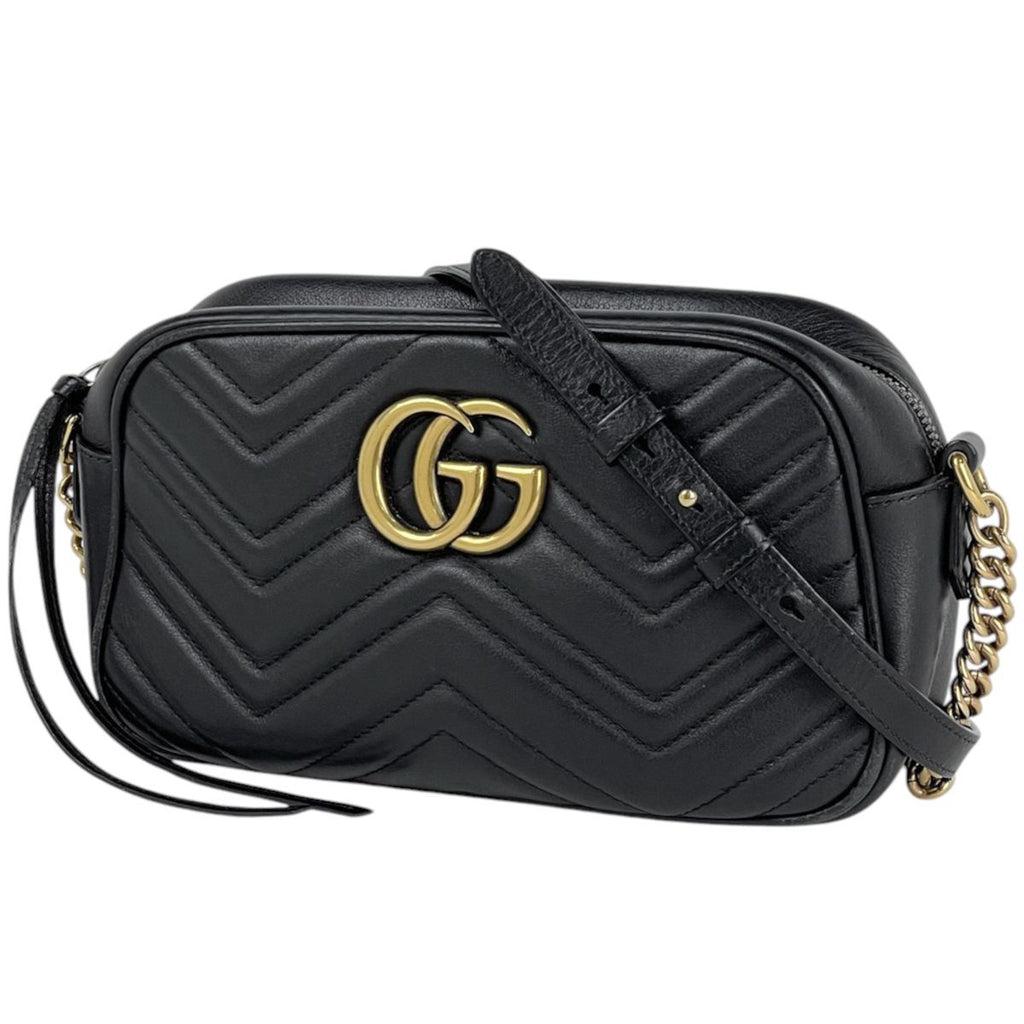 Gucci Shoulder Bag GG Marmont Double G Leather Black