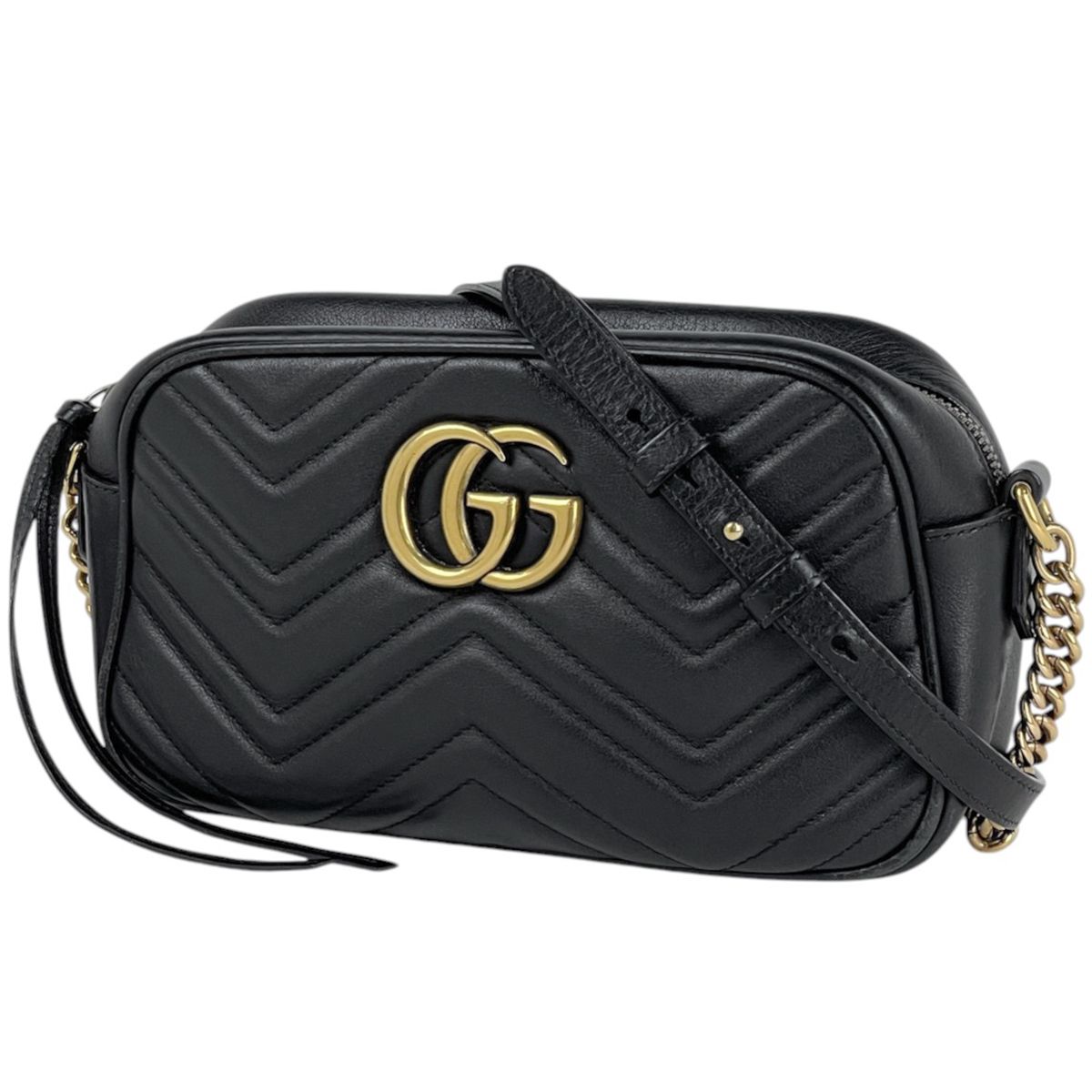 Gucci Shoulder Bag GG Marmont Double G Leather Black