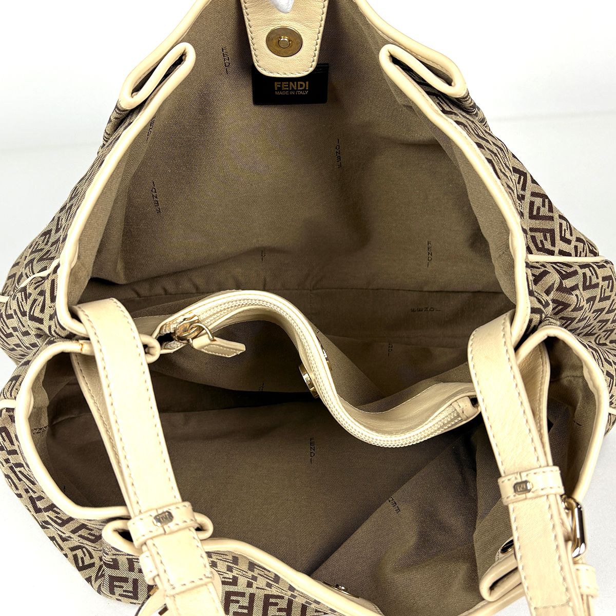 Fendi Tote Zucchino Pattern Canvas Beige White — view 7