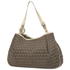 Fendi Tote Zucchino Pattern Canvas Beige White