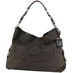 Prada Shoulder Bag Logo Jacquard Canvas Brown