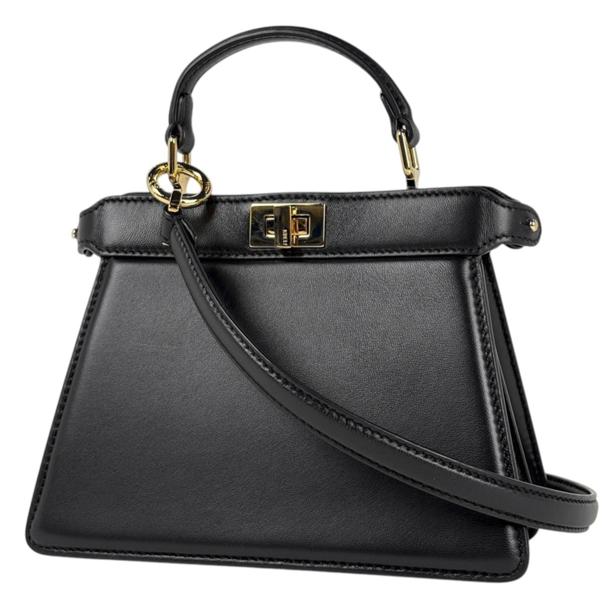 Fendi Peekaboo ISeeU Petit Handbag 2-Way Leather Black