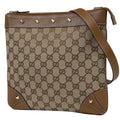Gucci Shoulder Bag GG Pattern Studs Canvas Beige Brown