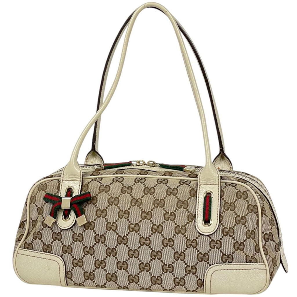 Gucci Shoulder Bag GG Pattern Sherry Line Web Princy Canvas Beige White