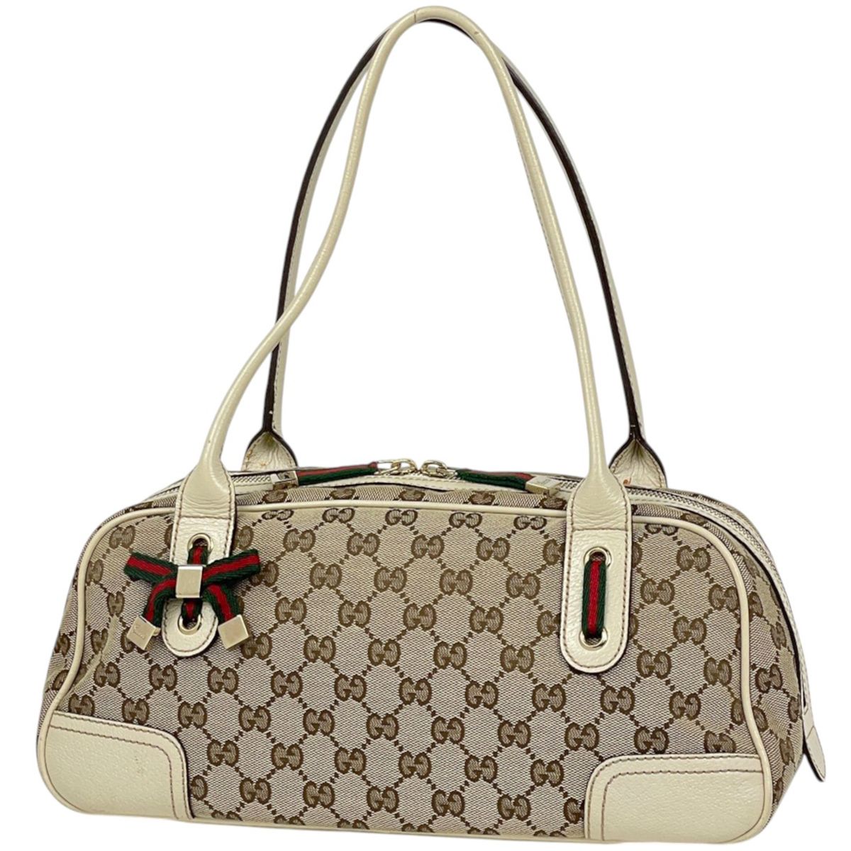 Gucci Shoulder Bag GG Pattern Sherry Line Web Princy Canvas Beige White
