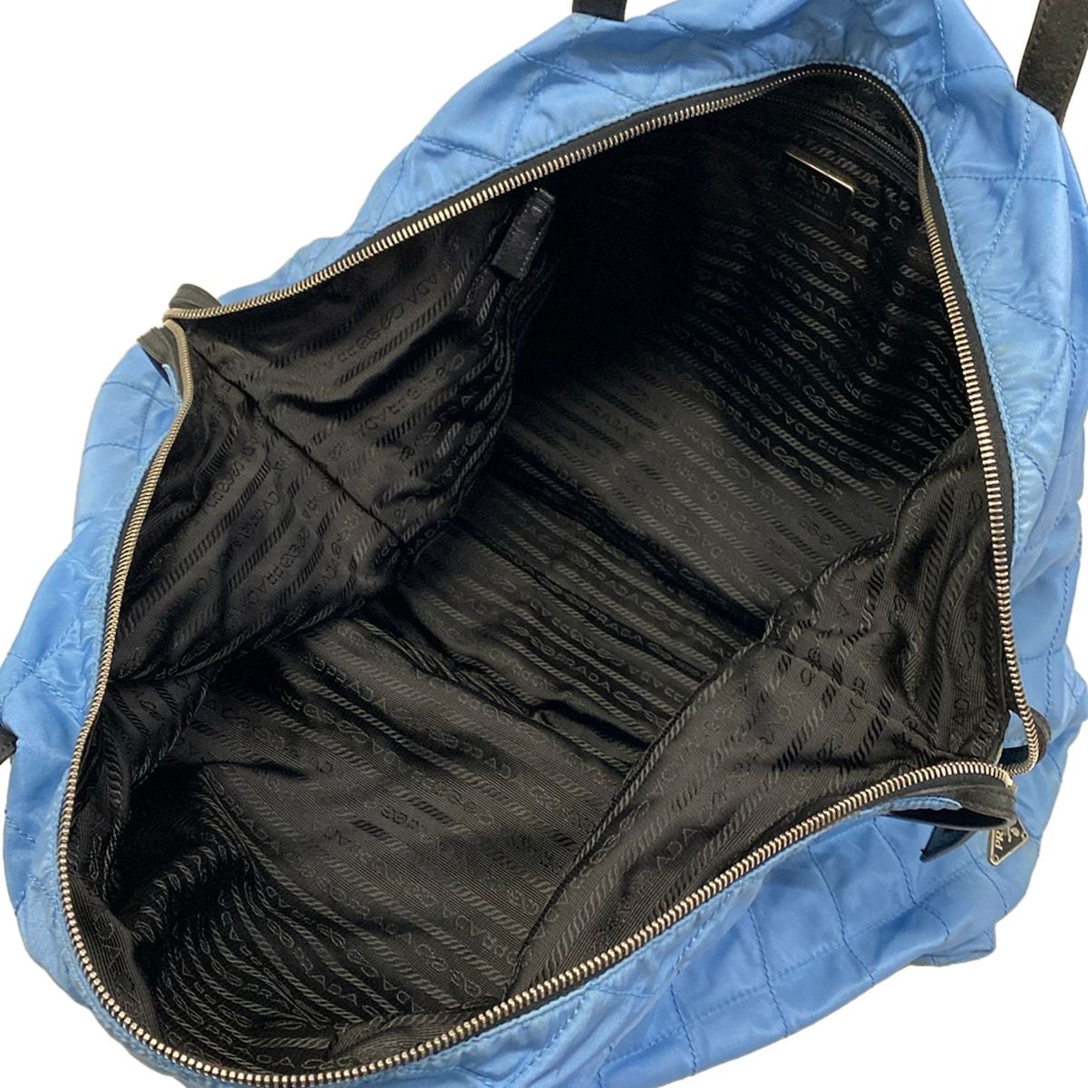 Prada Shoulder Bag Light Blue Black Quilted Leather — view 7