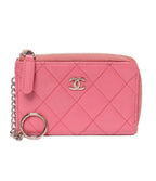 Chanel Coin Purse with Key Ring Silver Quilted Keychain