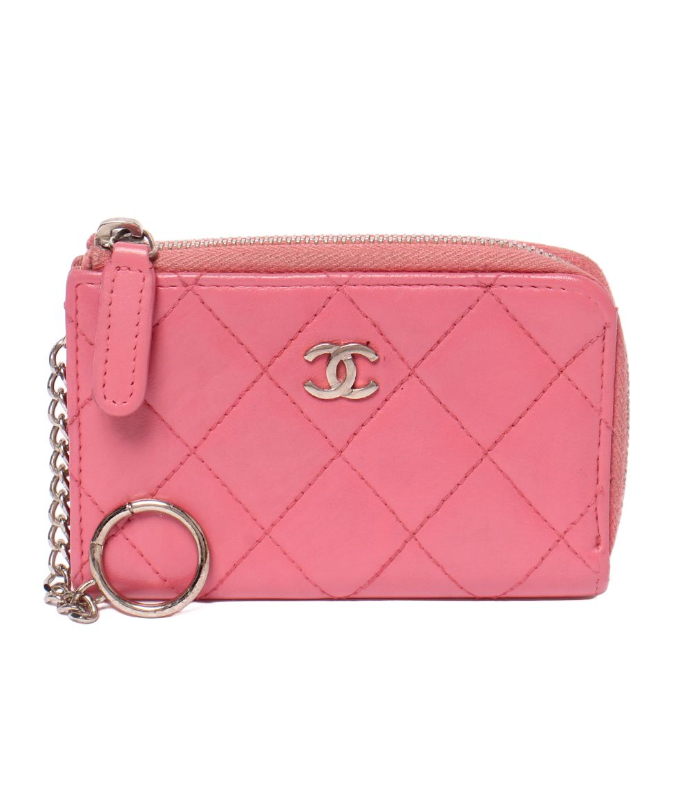 Chanel Coin Purse with Key Ring Silver Quilted Keychain