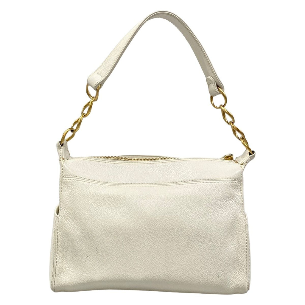 Chanel Handbag White Chain Handle Gold CC Logo Leather — view 3